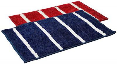 Amazon Brand - Solimo Super Soft Microfiber Anti-Skid Rectangular Bath Mat (Pack of 2, Blue & Red)