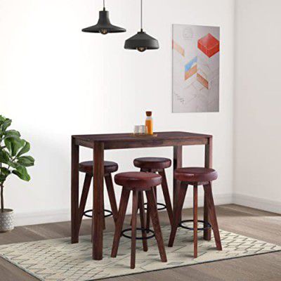 Amazon Brand - Solimo Sylus Bar Table, 4 Stools, Acacia Wood, Natural Finish