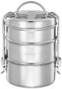 Amazon Brand - Solimo Tiffin Container with Retractive | Space-Saving Handles | Stainless Steel | 3 Compartments...