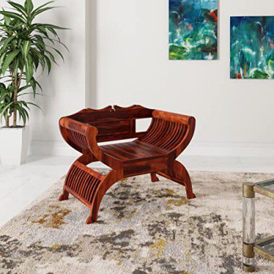 Amazon Brand - Solimo Topeka Single Seater Arm Chair (Solid Sheesham Wood, Honey Finish, Set of 1)