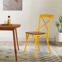 Amazon Brand - Solimo Tortel Chair with Wooden Seat (Iron, Yellow, 2 Pieces)...