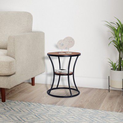 Amazon Brand - Solimo Trankyl Durable Round Bedside Table (Mango Wood with Natural Finish)