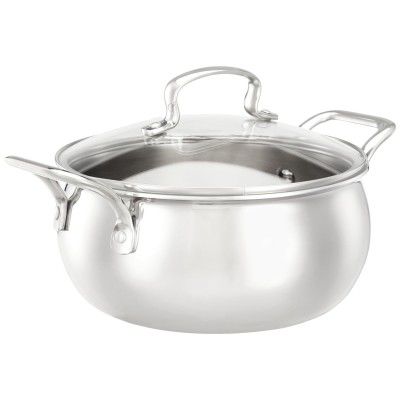 Amazon Brand - Solimo Triply Handi 20 cm with Glass Lid | Stainless Steel | Uncoated | 3 Liter | Silver