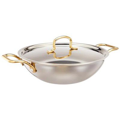 Amazon Brand - Solimo Triply Kadai 24 cm with SS Lid and PVD Coated Handles (Gold and Rose gold colour)