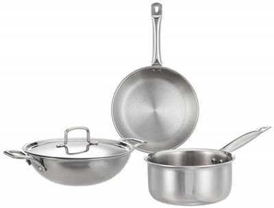 Amazon Brand - Solimo Triply Stainless Steel 3 Piece Cookware Set