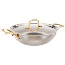 Amazon Brand - Solimo Triply Stainless Steel Kadai (24 cm/1.5L) with Lid, PVD Coated Handles (Gold Colour)...