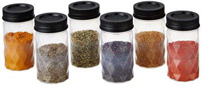 Amazon Brand - Solimo Twister Airtight Plastic Jar (Transparent,Set Of 6, 225 Ml) (Geometric Pattern), Pack of 1