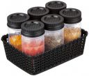 Amazon Brand - Solimo Twister Airtight Plastic Jar, Set of 6 (Geometric Pattern) with Woven Basket Holder (Black)...