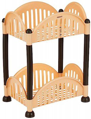 Amazon Brand - Solimo Two-Tier Multipurpose Plastic Rack for Kitchen, Living Room, Bathroom (Convex, Beige and Brown)
