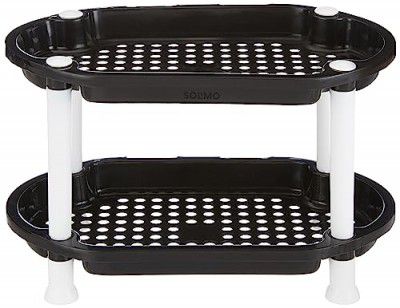 Amazon Brand - Solimo Two-Tier, Multipurpose Plastic Rack (Oval, Black and White)