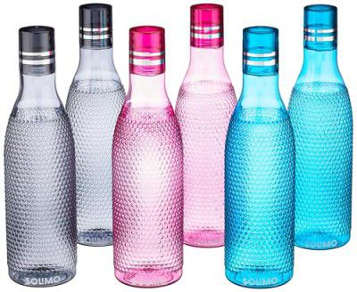 Amazon Brand - Solimo Unbreakable Round Plastic Water Bottle | 1 Litre | Set of 6 | Multi-Colour