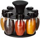 Amazon Brand - Solimo Upright Revolving Plastic Spice Rack, Ovals, 8 Pieces,Silver, Tiered Shelf, ?Countertop...