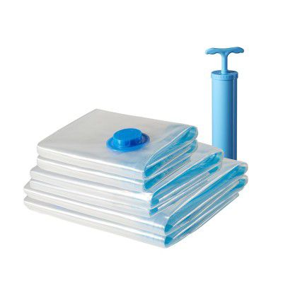 Amazon Brand - Solimo Vacuum Storage Bags For Travel | Space Saver | Airtight Reusable Ziplock With Hand Pump 