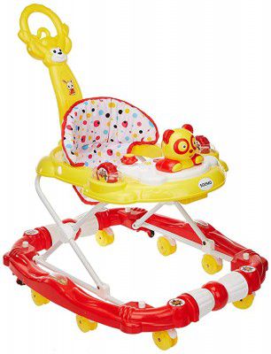 Amazon Brand - Solimo Walker cum Rocker with Push Handle, Yellow and Red