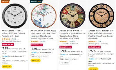 Amazon Brand - Solimo Wall Clock Starts @129 | Upto 94% Off