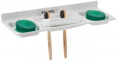 Amazon Brand - Solimo Wall-Mount Premium Acrylic Glass 4-in1 Soap Dish - 418 Milky White, for Multipurpose use in Bathroom and Kitchen - 1 PC