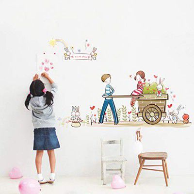 Amazon Brand - Solimo Wall Sticker for Bedroom (Lovely Cart Décor), Ideal Size on Wall: 100 x 60 cm