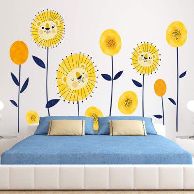 Amazon Brand - Solimo Wall Sticker for Living Room (Happy Yellow Sunflowers), Ideal Size on Wall: 135 x 90 cm