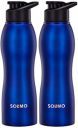 Amazon Brand - Solimo Water Bottle, Spill-Proof, Ergonomic, Safe For Refrigerator, Freezer And Dishwasher (Stainless Steel With Pp Lid, Set Of 2, Blue), 1 liter...
