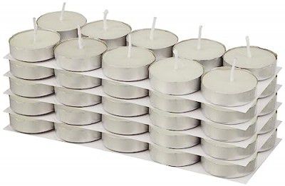 Amazon Brand - Solimo Wax Tealight Candles, 2-Hour Burn Time, Smokeless, No Residue (Set of 50, Unscented)
