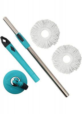 Amazon Brand Stainless Steel and Plastic Mop Rod Stick | Mops for Floor Cleaning | 360 Degree Rotating Pole |Mop Stick Rod with 2 Refill Set (Standard Size)