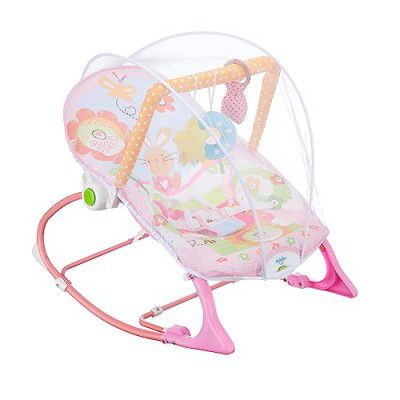 Amazon Brand - Supples Baby Rocker with Detachable Toy Bar & Mosquito Net | Calming Vibration | Safe, Portable | Pink