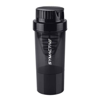 Amazon Brand - Symactive Pro Cyclone Plastic Shaker Bottle with Mixer Ball and Carry Loop (Black, 500ml)