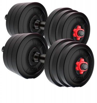 Amazon Brand - Symactive Pvc 10 Kg Adjustable Dumbbells Fitness Kit For Full Body Workout (2.5 Kg X 4 Pvc Weight, 14'' Dumbbell Rods Pair&Nuts),Black