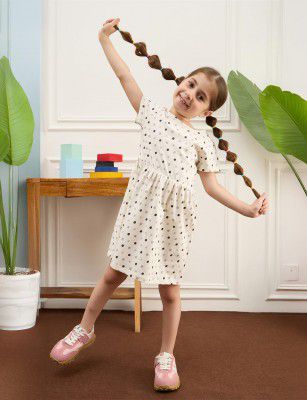 Amazon Brand - Symbol Girls Fit and Flare Printed 100% Cotton Knit Dress
