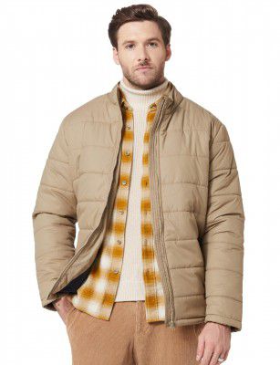 Amazon Brand - Symbol Men Quilted Bomber Winter Jacket with Band Collar