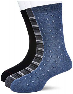 Amazon Brand - Symbol Mens Cotton Calf Socks (Pack of 3) (SYMSCKNS028_Multicoloured_One Size)