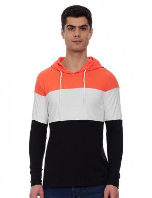 Amazon Brand - Symbol Men's Cotton Hooded Neck T-Shirt (AW19TEE17_Dut Orange&White&Black_2XL)
