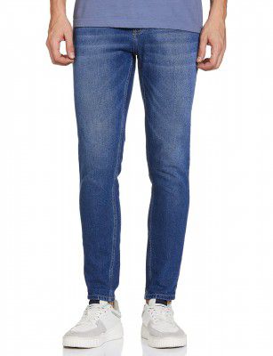 Amazon Brand - Symbol Men's Cotton Rich Stretchable Jeans | Casual Denim Carrot Fit (Mid blue-28)