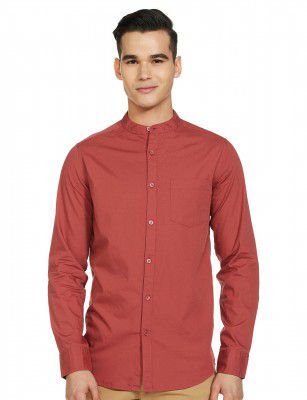 Amazon Brand - Symbol Men's Cotton Shirt | Chinese Collar | Casual | Plain | Full Sleeve | Summer - Regular Fit (Available in Plus Size)