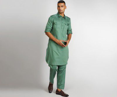 Amazon Brand - Symbol Men's Cotton Solid Kurta Pyjama Set