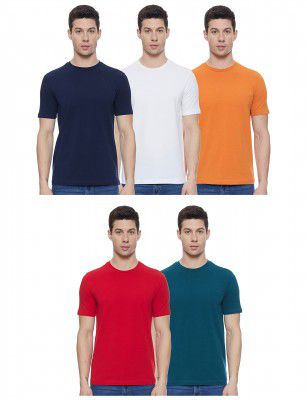 Amazon Brand - Symbol Men's Cotton Solid Round Neck Regular Fit T-Shirt (Pack of 5)