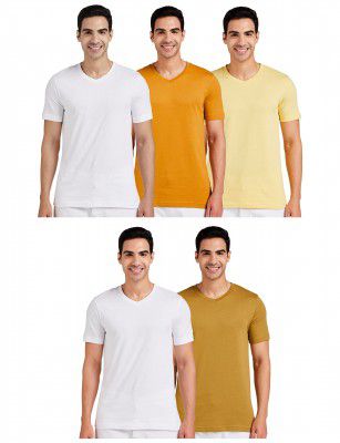 Amazon Brand - Symbol Men's Cotton Solid V-Neck Regular Fit T-Shirt (Pack of 5) (Available in Plus Size)