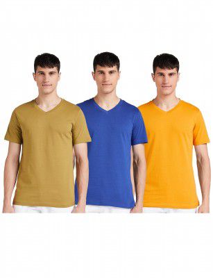 Amazon Brand - Symbol Men's Solid Cotton T Shirt | Plain | V Neck | Half Sleeve - Regular Fit | Combo Pack of 3 (Available in Plus Size)