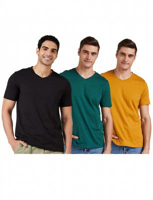 Amazon Brand - Symbol Men's Solid Cotton T Shirt | Plain | V Neck | Half Sleeve - Regular Fit | Combo Pack of 3 (Available in Plus Size)
