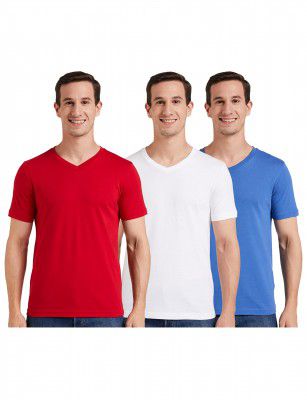 Amazon Brand - Symbol Men's Solid Cotton T Shirt | Plain | V Neck | Half Sleeve-Regular Fit | Combo Pack of 3 (Available in Plus Sizes)