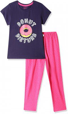 Amazon Brand - Symbol Night Dress for Girls | 100% Cotton Printed T-Shirt & Pajama Set | Night Suits for Girls