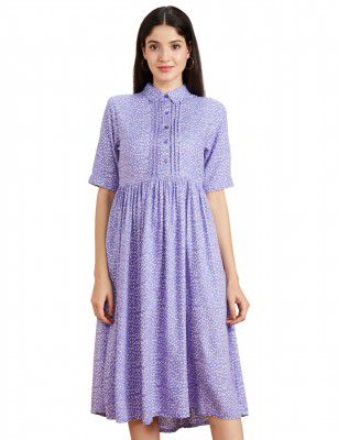 Amazon Brand - Symbol Women Rayon Fit and Flare One Piece Midi Length Dress 