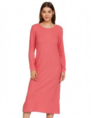 Amazon Brand - Symbol Women's Cotton Blend Waffle Calf Length Regular Fit Nighty