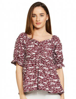Amazon Brand - Symbol Women's Cotton Puff Sleeves Fit & Flare Regular Fit Top