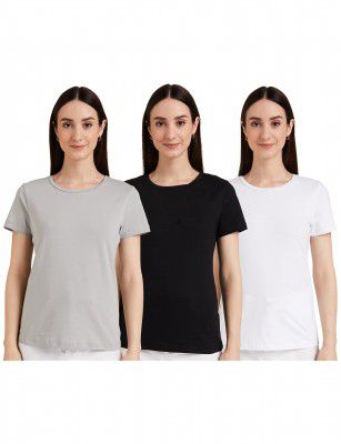 Amazon Brand - Symbol Women's Cotton Stretch Half Sleeve Round Neck Regular Fit T-Shirt (Pack of 3)