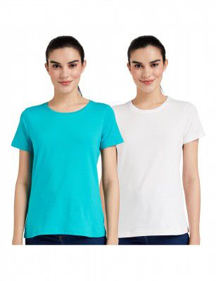 Amazon Brand - Symbol Women's Cotton Stretch Half Sleeve Round Neck Regular Fit T-Shirt (Pack of 2)