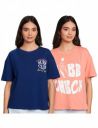 Amazon Brand - Symbol Women's Cotton Stretch Half Sleeve Round Neck Oversized Loose Fit T-Shirts (Front & Back Print | Combo Pack of 2)...
