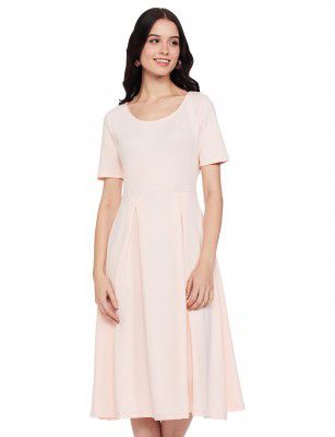 Amazon Brand - Symbol Women's Crepe Fit and Flare One Piece Midi Length Dress