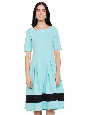 Amazon Brand - Symbol Women's Crepe Fit and Flare One Piece Midi Length Dress