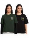 Amazon Brand - Symbol Women's Graphic Cotton Stretch Half Sleeve Round Neck Oversized Loose Fit T-Shirts (Front & Back Print | Combo Pack of 2)...